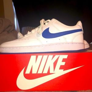 Dark Blue and White Nike shoes